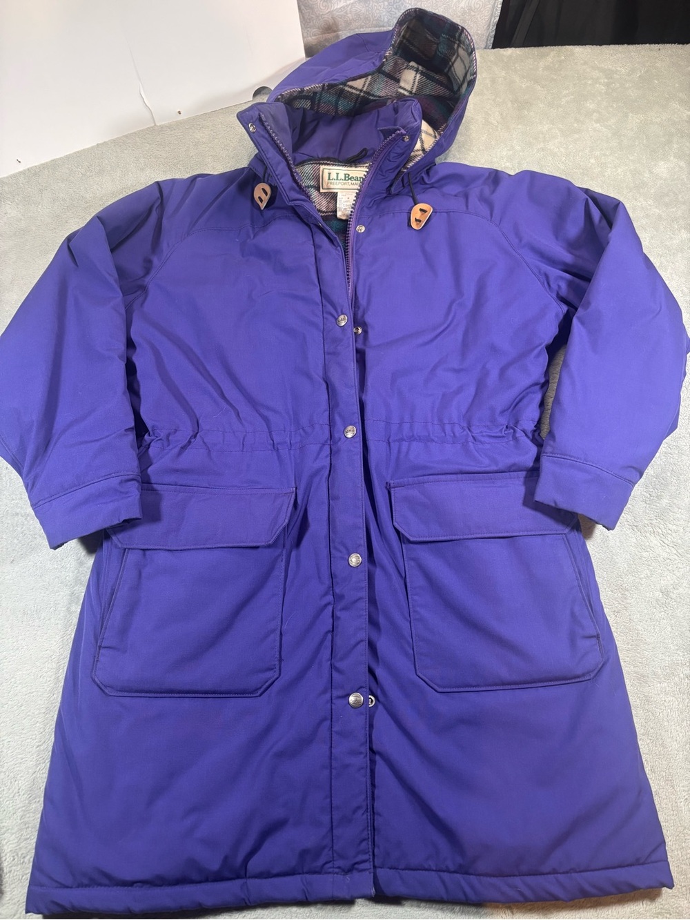 Vintage L.L. Bean Purple Hooded Long Parka Coat Size M Made in USA
